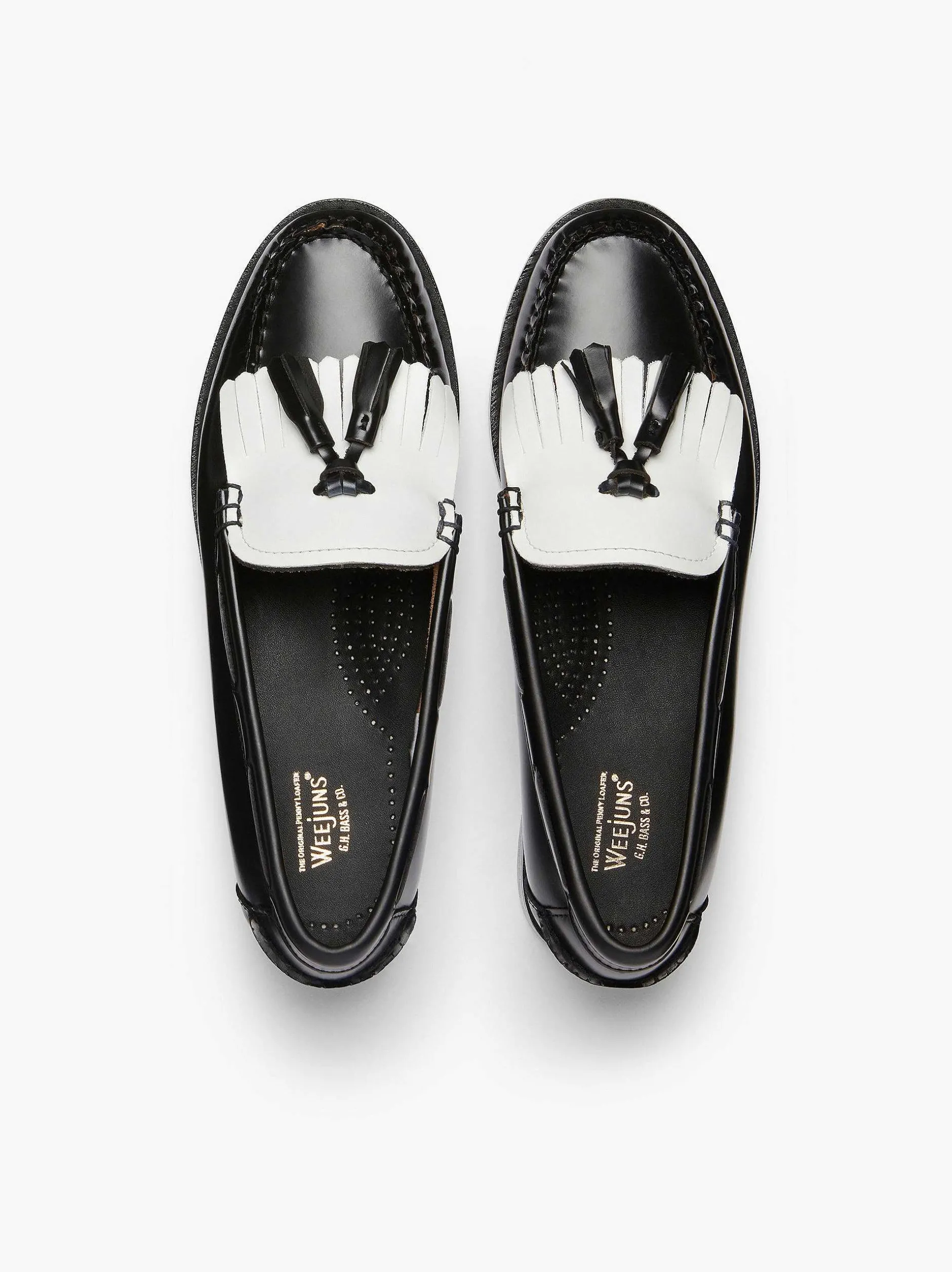 Sale G.H.BASS Weejuns Esther Kiltie Tassel Loafers Black & White