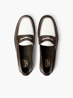 New G.H.BASS Weejuns Larson Penny Loafers Dark Brown & White