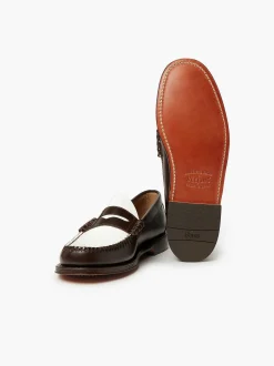 New G.H.BASS Weejuns Larson Penny Loafers Dark Brown & White